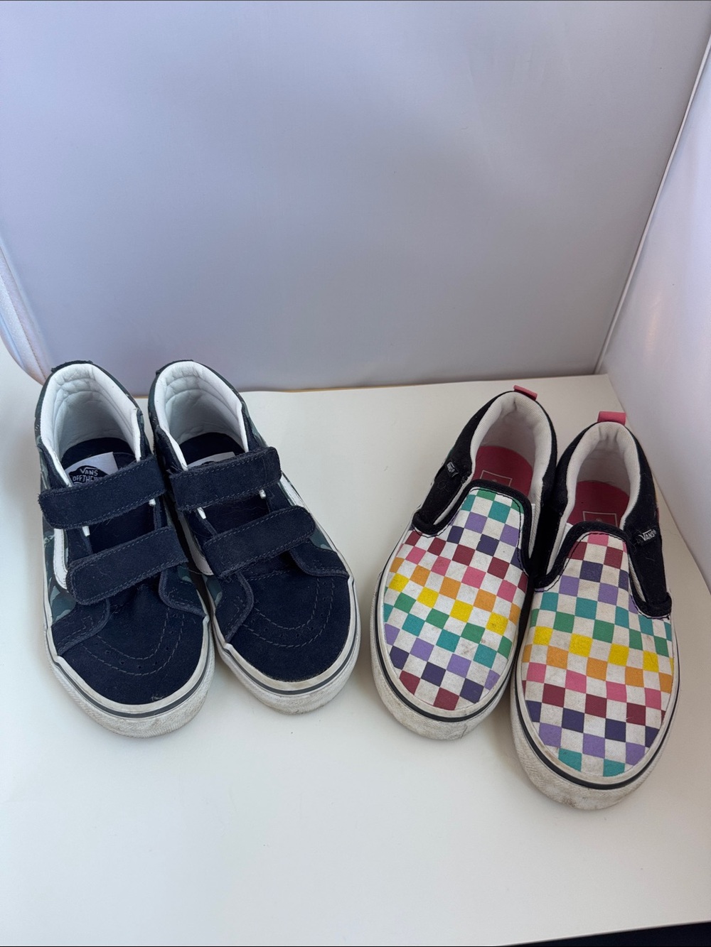 Vans Kids Navy Velcro Sneakers & Rainbow Checkerboard Slip-Ons